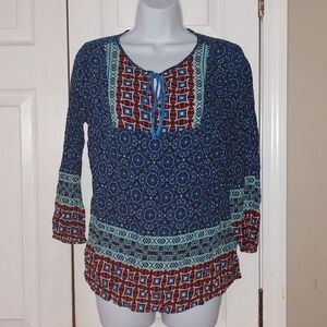Grande and Greene  multicolor  boho 3/4 sleeve top Sz S